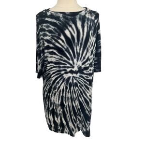 ZENANA Oversized Soft Black White Tie Dye Short Sleeve T-Shirt SZ LG
